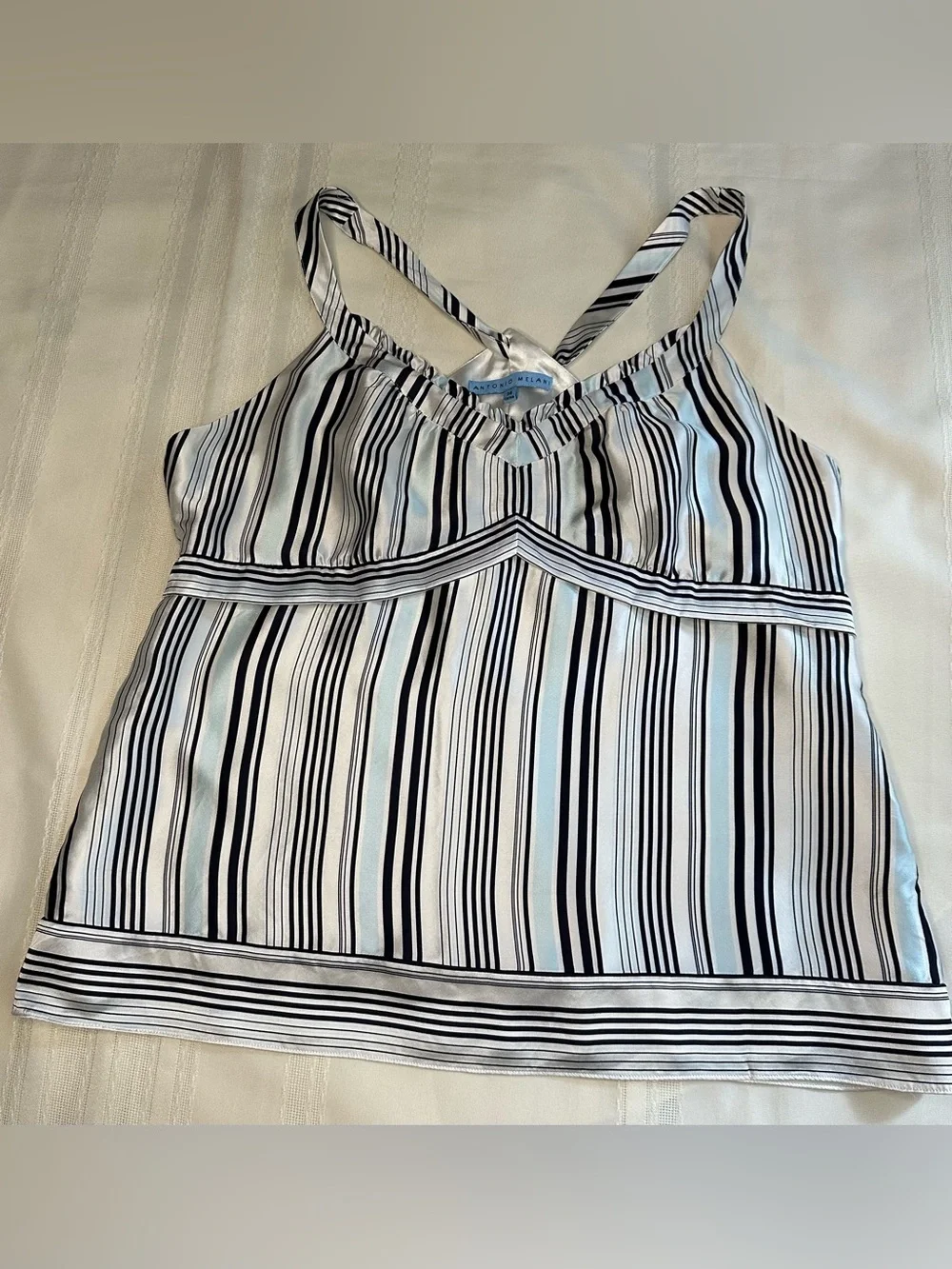 ANTONIO MELANI Silk Top Size 14 Elegant With Crisscross Straps Women’s Top
